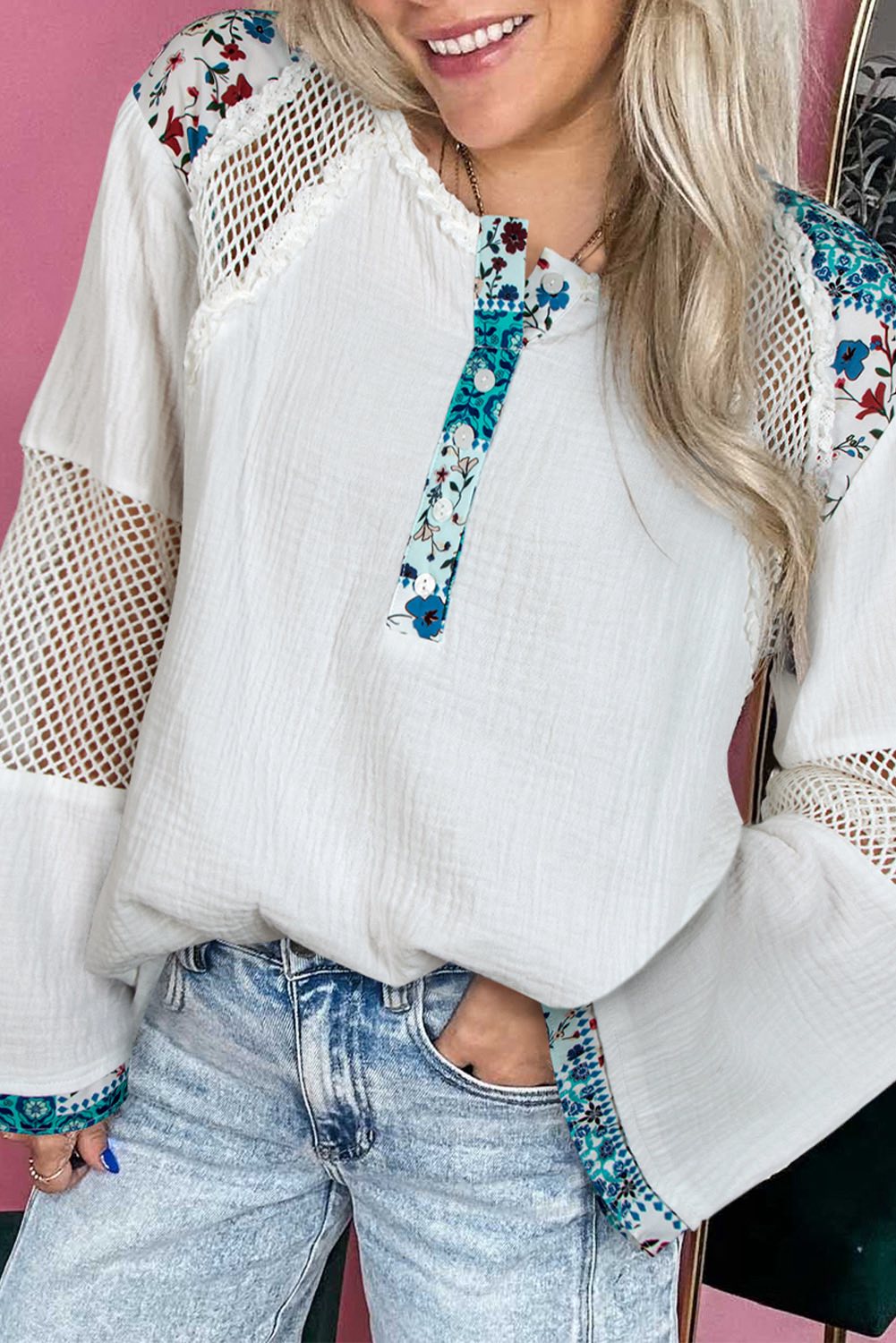 White Floral Mesh Blouse