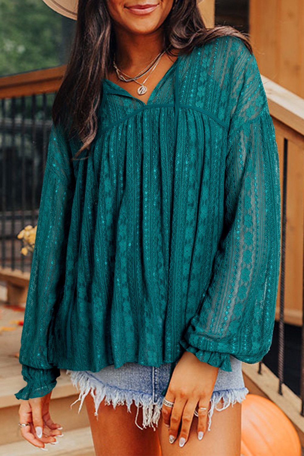 Evergreen Sheer Babydoll Blouse