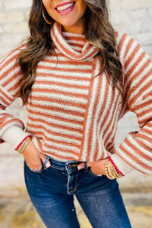 Orange Stripe Cowl Neck Top